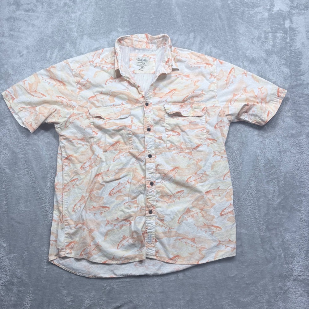 Cabelas Fishing‎ Shirt Mens XL Orange Bonefish Print Short Sleeve Mesh Vent